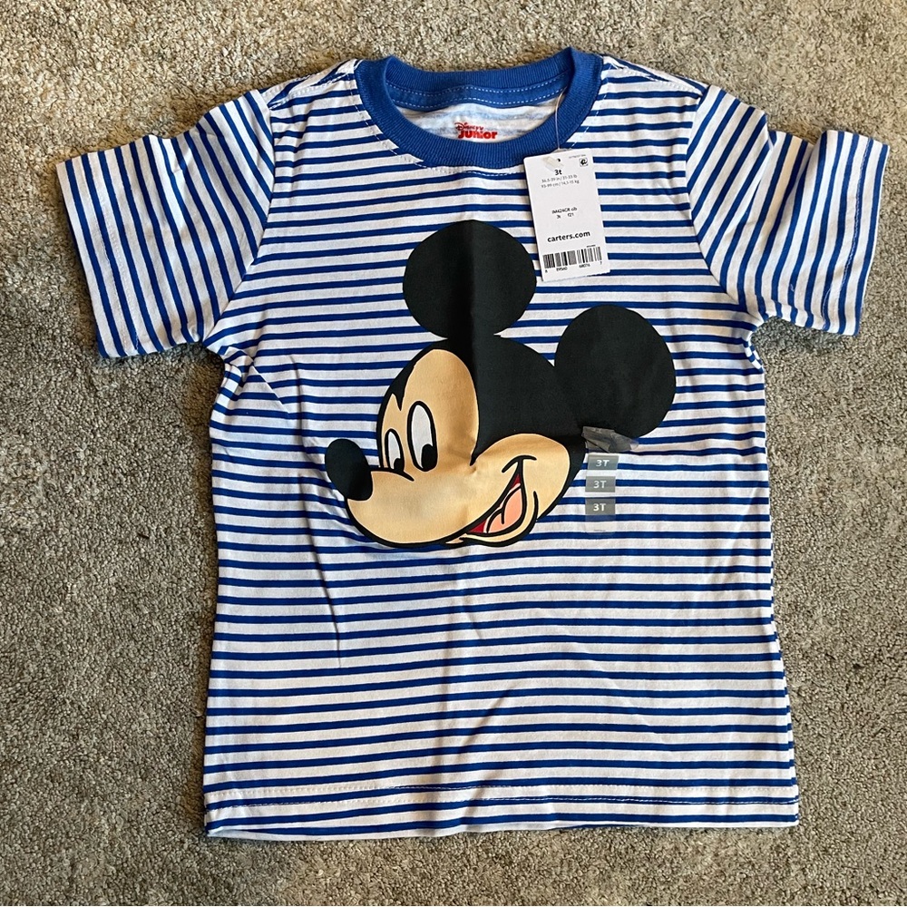 Carter's Blue & White Striped Mickey Mouse Tee